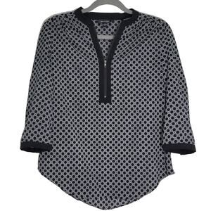 Black & White Geometric‎ Print 3/4 Sleeve Blouse Top